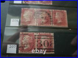 Collection lot of 101 stamps Great Britain Penny Red Pairs 2, 3, 4 Cancels Plate