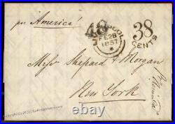 England Britain 1857 New York Cunard SS America Transatlantic Stampless Co 77676