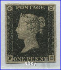 GB 1840 Penny Black lettered FE mint no gum with 4 nice margins