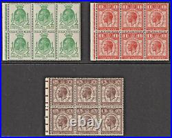 GB KGV (1929) PUC 1/2d, 1d & 1 1/2d BOOKLET PANES of 6 MINT UNHINGED (CV £600)