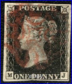 GB PENNY BLACK QV Stamp SG. 2 1840 1d Plate 7 (MJ) Used Red MX Cat £400- XRED5