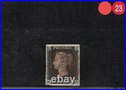 GB PENNY BLACK Stamp SG. 2 1d Plate 7 (HD) Used Light Red MX Cat £400- RRED23