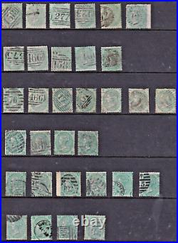 GB QV 1/- Green issues USED x48 INCLUDING ALL PRINTINGS (CV £12,000+)