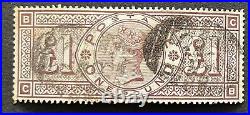 GB QV 1888 One Pound £1 Brown. SG186. Watermark Orbs. VGU & Sound. Cat. £4,500