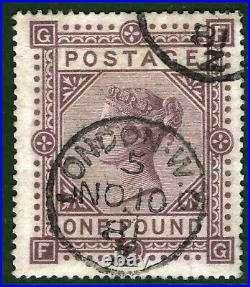 GB QV Stamp SG. 129 £1 Brown-lilac VFU Used 1881 CDS Cat £4,500+75%=£7,875 BLACK3