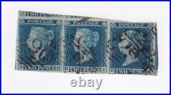 GB SG 4a VF- (1883) (WITH CERT) Q/VIC STRIP OF 4 2d BLUES CV £3600 or $4391 US
