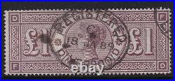 GB SG186 1888 £1 BROWN-LILAC WMK ORBS Very fine used with Registered CDS