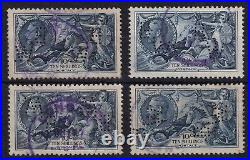 GB2129 Great Britain 1934 Re-engraved Seahorses 10/- Indigo SG 452, four exampl