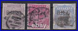 GB656 Great Britain 1883/4 2/6d, 5/- & 10/- all used and with private perfins