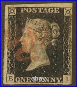 GREAT BRITAIN # 1 Lovely Used PENNY BLACK Red MALTESE CROSS 3 Strong Margins