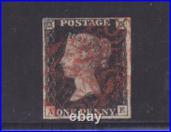 GREAT BRITAIN #1 PENNY BLACK 4 margins Likely Plate 2 USED