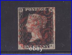 GREAT BRITAIN #1 PENNY BLACK 4 margins Likely Plate 2 USED