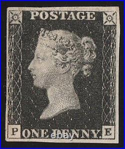 GREAT BRITAIN 1840 QV 1d black, plate 1b letters PE SG cat £12,500. Rare genuine