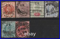 GREAT BRITAIN 1896'O. W OFFICIAL' on QV & KEVII. SG O31, 36-39 cat £1785. Rare