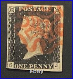 GREAT BRITAIN # 1a Lovely Used PENNY BLACK Red Cancel 4 Margins BD