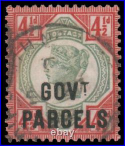 GREAT BRITAIN GOVERNMENT PARCELS 1892 4½p CARMINE ROSE GREEN GOVT PARCELS OVERP