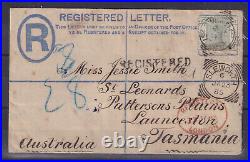 GREAT BRITAIN to TASMANIA Registered cover 1885