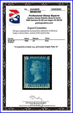 Gr. Britain Scott #30 SG47 2d QV Stamp. Mint OGH. Plate 15. PSE Cert. CV $500