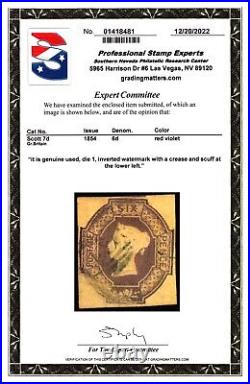 Gr. Britain Scott #7d SG60wi 6d QV Stamp. Used. Inverted Wmk. PSE Cert. CV$1000
