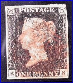 Great Britain #1 EK Plate Letters Stamp One Penny Light Red Cancellation