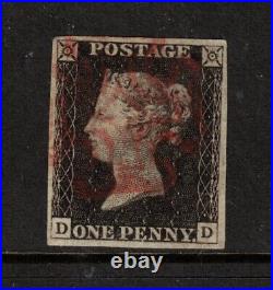 Great Britain #1 Extra Fine Used With Red Maltese Cross Cancel