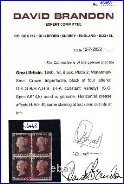 Great Britain #1 (SG Specialized #AS14k) Used Block Rarity With Certificate
