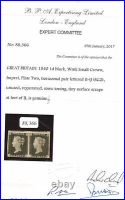 Great Britain #1 Very Fine Mint Plate #2 Horizontal Pair With Certificate