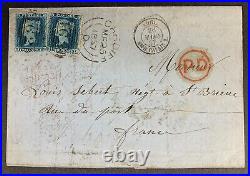 Great Britain, #17 (2) used on 1857 Cover/Folded Letter, from Cardiff to France