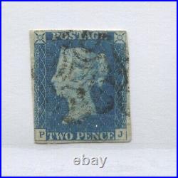 Great Britain 1840 2d Blue Plate 1 PJ with 4 very close to large margins