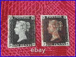 Great Britain 1840 Penny Black Pair Red & Black Cancels (Dmg Corner) B42