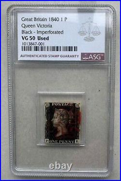 Great Britain 1840 Queen Victoria 1 Penny Black imperforated stamp ASG VG 50