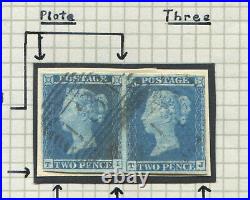 Great Britain 1841 2d Blue X 2 Pairs Plate 3 & 4 Fine Used With Variety