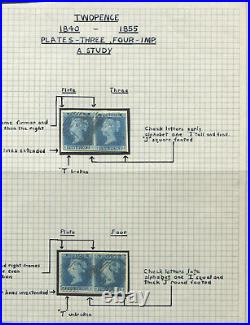 Great Britain 1841 2d Blue X 2 Pairs Plate 3 & 4 Fine Used With Variety