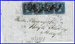 Great Britain 1844 London Maltese Cross 4 cancel on cover, 2d strip of 4, SG 4