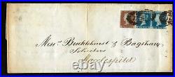 Great Britain 1847 Cover 2 x 2 P Blue Paper, 1 Penny Red blue paper on Cover Ltr