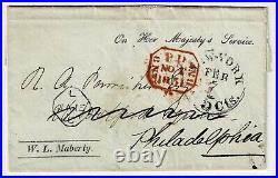 Great Britain 1851 OHMS free frank cover to the U. S, forwarded, New York 5cts