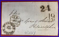 Great Britain, 1851 Stampless Cover/Letter, to Philadelphia, 5 Postal Markings