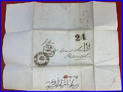 Great Britain, 1851 Stampless Cover/Letter, to Philadelphia, 5 Postal Markings