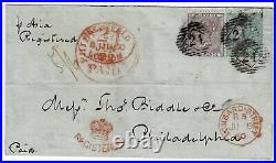 Great Britain 1860 London cancel on REGISTERED cover to the U. S, SG 68, 71