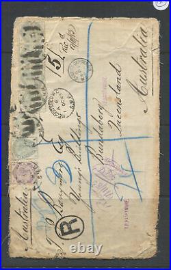 Great Britain 1885 Registered Cover Qv 5s 8d. Huge Franking To Queensland. Rare