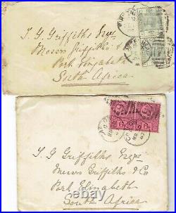 Great Britain 1886/87 2x 6d pair covers to South Africa, 2nd includes letter