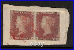 Great Britain #3 Used Fine Plate 11 Pair With Red Maltese Cross Cancel