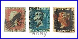 Great Britain GB UK CLASSIC TRIO PENNY RED, BLUE & BLACK Worlds First Stamps