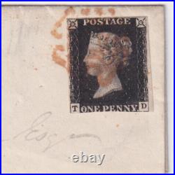 Great Britain No. 1 One Penny Black T & D On Cover Plymouth London 1840