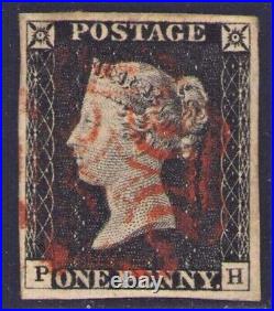 Great Britain Penny Black 1840 SC #1 Red Maltese Cross PH CV $320.00