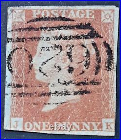 Great Britain Penny Red Stamp imperf blue paper used