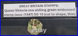 Great Britain Queen Victoria One Shilling Green Embossed Stamp Issue (1847)