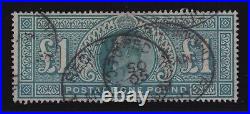 Great Britain S. G. 266 (1902) £1 dull blue green King Edward VII VF Used