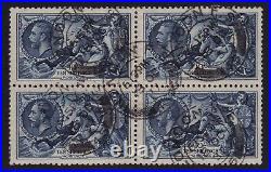 Great Britain S. G. #452 (1934) 10/- indigo Seahorses Block of 4 VF Used