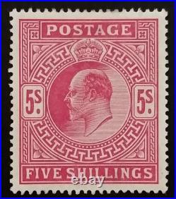 Great Britain SG263- 1902 Edward VII Bright Carmine 5/- Shillings Stamp MLH -525